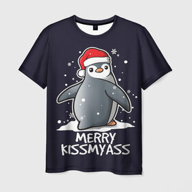 Мужская футболка 3D с принтом Santa penguin , 100% полиэфир | прямой крой, круглый вырез горловины, длина до линии бедер | christmas | claus | jingle | merry | santa | елка | игрушки | клаус | клюв | колокольчик | новый год | олени | пингвин | подарок | праздник | рождество | санта | снег | снежинки | шапка