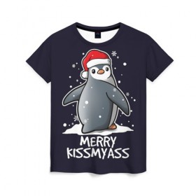 Женская футболка 3D с принтом Santa penguin , 100% полиэфир ( синтетическое хлопкоподобное полотно) | прямой крой, круглый вырез горловины, длина до линии бедер | christmas | claus | jingle | merry | santa | елка | игрушки | клаус | клюв | колокольчик | новый год | олени | пингвин | подарок | праздник | рождество | санта | снег | снежинки | шапка