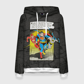 Женская толстовка 3D с принтом Flash, Batman, Superman , 100% полиэстер  | двухслойный капюшон со шнурком для регулировки, мягкие манжеты на рукавах и по низу толстовки, спереди карман-кенгуру с мягким внутренним слоем. | batman | bruce wayne | dc comics | flash | justice league | superhero | superman | бэтмен | лига справедливости | супермен | флэш
