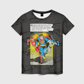 Женская футболка 3D с принтом Flash, Batman, Superman , 100% полиэфир ( синтетическое хлопкоподобное полотно) | прямой крой, круглый вырез горловины, длина до линии бедер | batman | bruce wayne | dc comics | flash | justice league | superhero | superman | бэтмен | лига справедливости | супермен | флэш