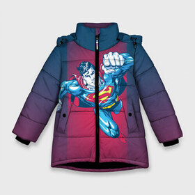 Зимняя куртка для девочек 3D с принтом Superman , ткань верха — 100% полиэстер; подклад — 100% полиэстер, утеплитель — 100% полиэстер. | длина ниже бедра, удлиненная спинка, воротник стойка и отстегивающийся капюшон. Есть боковые карманы с листочкой на кнопках, утяжки по низу изделия и внутренний карман на молнии. 

Предусмотрены светоотражающий принт на спинке, радужный светоотражающий элемент на пуллере молнии и на резинке для утяжки. | clark kent | dc comics | justice league | shtatjl | superhero | superman | лига справедливости | супермен