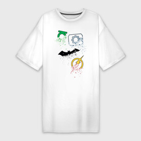 Платье-футболка хлопок с принтом Логотипы. Justice League ,  |  | batman | cyborg | dc comics | green lantern | justice league | logo | shtatjl | superhero | the flash | бэтмен | зеленый фонарь | киборг | лига справедливости | флэш