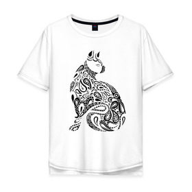 Мужская футболка хлопок Oversize с принтом Футболка (хлопок) , 100% хлопок | свободный крой, круглый ворот, “спинка” длиннее передней части | авторские коллекции | восточный огурец | животные | кошка | роспись