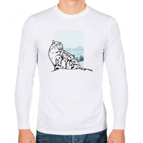Мужской лонгслив хлопок с принтом Снежный Леопард , 100% хлопок |  | leopard | snow | winter | зима | леопард | снег | снежный