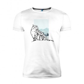 Мужская футболка премиум с принтом Снежный Леопард , 92% хлопок, 8% лайкра | приталенный силуэт, круглый вырез ворота, длина до линии бедра, короткий рукав | Тематика изображения на принте: leopard | snow | winter | зима | леопард | снег | снежный