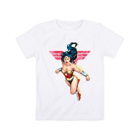 Детская футболка хлопок с принтом Wonder Woman , 100% хлопок | круглый вырез горловины, полуприлегающий силуэт, длина до линии бедер | Тематика изображения на принте: dc comics | justice league | shtatjl | superhero | wonder woman | лига справедливости | чудо женщина