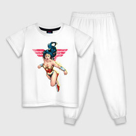 Детская пижама хлопок с принтом Wonder Woman , 100% хлопок |  брюки и футболка прямого кроя, без карманов, на брюках мягкая резинка на поясе и по низу штанин
 | dc comics | justice league | shtatjl | superhero | wonder woman | лига справедливости | чудо женщина