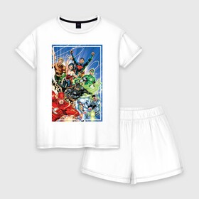 Женская пижама с шортиками хлопок с принтом Лига Справедливости , 100% хлопок | футболка прямого кроя, шорты свободные с широкой мягкой резинкой | dc comics | flash | justice league | shtatjl | superhero | superman | wonder woman | лига справедливости | супермен | флэш | чудо женщина
