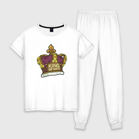 Женская пижама хлопок с принтом King of S#!T , 100% хлопок | брюки и футболка прямого кроя, без карманов, на брюках мягкая резинка на поясе и по низу штанин | 4сезон | rick and morty | мультсериал | рик и морти