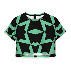Женская футболка Cropp-top с принтом Abstract zigzag pattern , 100% полиэстер | круглая горловина, длина футболки до линии талии, рукава с отворотами | abstract | background | illusion | patter | абстракт | геометрия | зеленый | зигзаг | иллюзия | паттерн | простой | ромб | фигуры | фон | черный