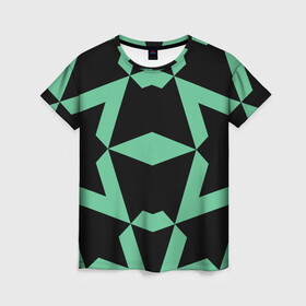 Женская футболка 3D с принтом Abstract zigzag pattern , 100% полиэфир ( синтетическое хлопкоподобное полотно) | прямой крой, круглый вырез горловины, длина до линии бедер | abstract | background | illusion | patter | абстракт | геометрия | зеленый | зигзаг | иллюзия | паттерн | простой | ромб | фигуры | фон | черный