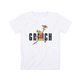 Детская футболка хлопок с принтом Гринч , 100% хлопок | круглый вырез горловины, полуприлегающий силуэт, длина до линии бедер | 