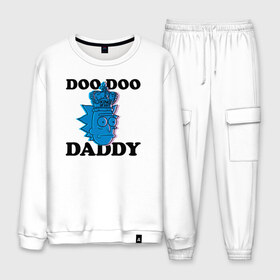 Мужской костюм хлопок с принтом DOO DOO DADDY , 100% хлопок | на свитшоте круглая горловина, мягкая резинка по низу. Брюки заужены к низу, на них два вида карманов: два “обычных” по бокам и два объемных, с клапанами, расположенные ниже линии бедра. Брюки с мягкой трикотажной резинкой на поясе и по низу штанин. В поясе для дополнительного комфорта — широкие завязки | Тематика изображения на принте: 4сезон | rick and morty | мультсериал | рик и морти