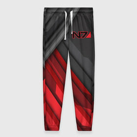 Женские брюки 3D с принтом Mass Effect N7 , полиэстер 100% | прямой крой, два кармана без застежек по бокам, с мягкой трикотажной резинкой на поясе и по низу штанин. В поясе для дополнительного комфорта — широкие завязки | 