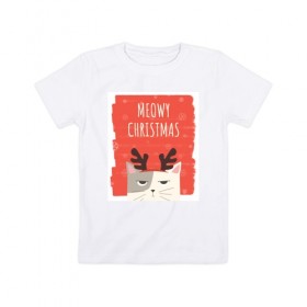Детская футболка хлопок с принтом MEOWY CHRISTMAS , 100% хлопок | круглый вырез горловины, полуприлегающий силуэт, длина до линии бедер | животные | кот | кошки | новый год | праздник | прикол | рождество | смешное