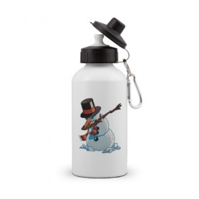 Бутылка спортивная с принтом Dab Snowman , металл | емкость — 500 мл, в комплекте две пластиковые крышки и карабин для крепления | 