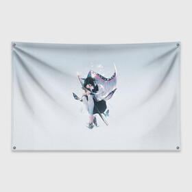 Флаг-баннер с принтом Shinobu Kochou , 100% полиэстер | размер 67 х 109 см, плотность ткани — 95 г/м2; по краям флага есть четыре люверса для крепления | blade of demon | demon slayer | kimetsu no yaiba | kochou | shinobu | клинок | кочо | рассекающий демонов | шинобу