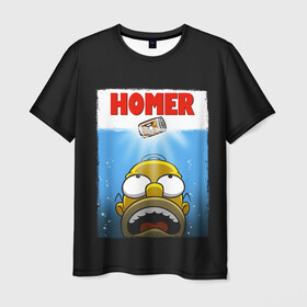 Мужская футболка 3D с принтом Homer , 100% полиэфир | прямой крой, круглый вырез горловины, длина до линии бедер | bart | beer | family | homer | jaws | lisa | maggie | marge | shark | simpson | simpsons | thesimpsons | акула | барт | гомер | лиза | мардж | мегги | семья | симпсоны | челюсти