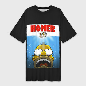 Платье-футболка 3D с принтом Homer ,  |  | bart | beer | family | homer | jaws | lisa | maggie | marge | shark | simpson | simpsons | thesimpsons | акула | барт | гомер | лиза | мардж | мегги | семья | симпсоны | челюсти