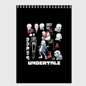 Скетчбук с принтом UNDERTALE , 100% бумага
 | 48 листов, плотность листов — 100 г/м2, плотность картонной обложки — 250 г/м2. Листы скреплены сверху удобной пружинной спиралью | chara | frisk | sans | undertale | андертале | андертейл | игра | подземная история | подземная сказка | санс | ундертале | фриск | чара