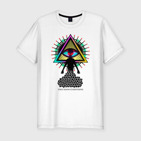 Мужская футболка хлопок Slim с принтом Neon alien.The all-seeing eye , 92% хлопок, 8% лайкра | приталенный силуэт, круглый вырез ворота, длина до линии бедра, короткий рукав | abstract | alien | beautiful | bright | eye | mason | neon | ufo
