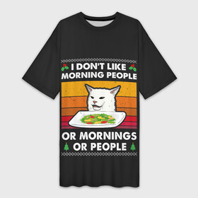 Платье-футболка 3D с принтом Woman Yelling at Cat ,  |  | cat | cats | christmas | mem | meme | memes | new year | xmas | вязаный | женщина | кот | кричит | мем | мемы | на кота | новый год | рождество | свитер