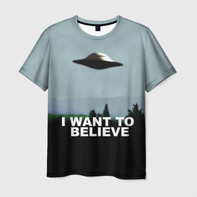 Мужская футболка 3D с принтом I WANT TO BELIEVE. , 100% полиэфир | прямой крой, круглый вырез горловины, длина до линии бедер | Тематика изображения на принте: i want to believe | space | ufo | галактика | космос | нло | пришельцы | хотелось бы верить