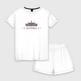 Женская пижама с шортиками хлопок с принтом Австрия , 100% хлопок | футболка прямого кроя, шорты свободные с широкой мягкой резинкой | вена | достопримечательность | ратуша | страна
