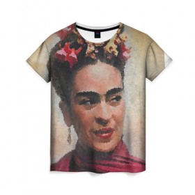 Женская футболка 3D с принтом FRIDA , 100% полиэфир ( синтетическое хлопкоподобное полотно) | прямой крой, круглый вырез горловины, длина до линии бедер | портрет | фрида. | художники