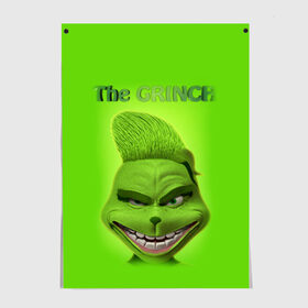 Постер с принтом Grinch Face , 100% бумага
 | бумага, плотность 150 мг. Матовая, но за счет высокого коэффициента гладкости имеет небольшой блеск и дает на свету блики, но в отличии от глянцевой бумаги не покрыта лаком | christmas | claus | grinch stole | how the | jingle | merry | santa | гринч | гуманоид | диккенс | ктоград | олени | рождество | снежинки | чарльз