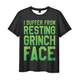 Мужская футболка 3D с принтом Grinch Face , 100% полиэфир | прямой крой, круглый вырез горловины, длина до линии бедер | 