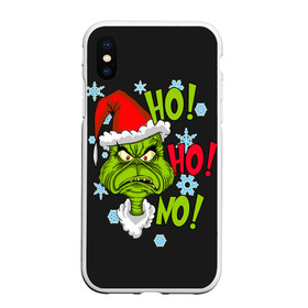 Чехол для iPhone XS Max матовый с принтом Grinch Face No! No! No! , Силикон | Область печати: задняя сторона чехла, без боковых панелей | christmas | claus | grinch stole | how the | jingle | merry | santa | гринч | гуманоид | диккенс | ктоград | олени | рождество | снежинки | чарльз