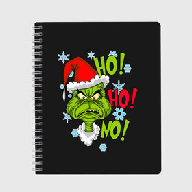 Тетрадь с принтом Grinch Face No! No! No! , 100% бумага | 48 листов, плотность листов — 60 г/м2, плотность картонной обложки — 250 г/м2. Листы скреплены сбоку удобной пружинной спиралью. Уголки страниц и обложки скругленные. Цвет линий — светло-серый
 | Тематика изображения на принте: christmas | claus | grinch stole | how the | jingle | merry | santa | гринч | гуманоид | диккенс | ктоград | олени | рождество | снежинки | чарльз