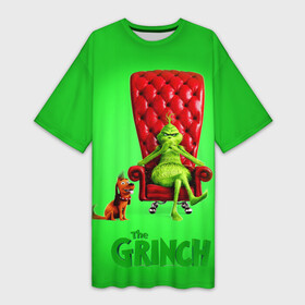 Платье-футболка 3D с принтом The Grinch ,  |  | christmas | claus | grinch stole | how the | jingle | merry | santa | гринч | гуманоид | диккенс | ктоград | олени | рождество | снежинки | чарльз