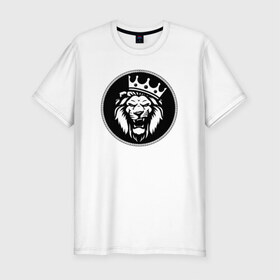 Мужская футболка хлопок Slim с принтом Король Лев , 92% хлопок, 8% лайкра | приталенный силуэт, круглый вырез ворота, длина до линии бедра, короткий рукав | голова животного | король лев | корона | лев | рисунок
