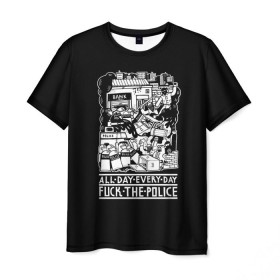 Мужская футболка 3D с принтом Fuck the police , 100% полиэфир | прямой крой, круглый вырез горловины, длина до линии бедер | Тематика изображения на принте: hooligan | police | протест