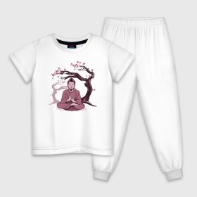 Детская пижама хлопок с принтом Будда Сакура , 100% хлопок |  брюки и футболка прямого кроя, без карманов, на брюках мягкая резинка на поясе и по низу штанин
 | buddha | medidate | medidation | sakura | yoga | буда | будда | йога | медитация | сакура | япония