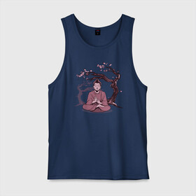 Мужская майка хлопок с принтом Будда Сакура , 100% хлопок |  | buddha | medidate | medidation | sakura | yoga | буда | будда | йога | медитация | сакура | япония