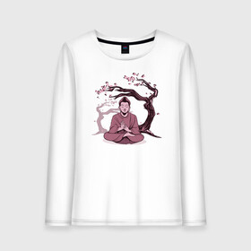 Женский лонгслив хлопок с принтом Будда Сакура , 100% хлопок |  | buddha | medidate | medidation | sakura | yoga | буда | будда | йога | медитация | сакура | япония