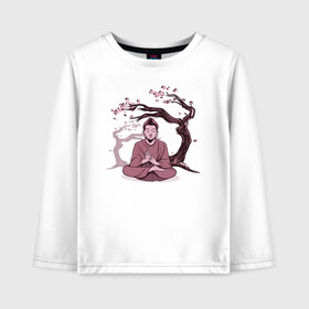 Детский лонгслив хлопок с принтом Будда Сакура , 100% хлопок | круглый вырез горловины, полуприлегающий силуэт, длина до линии бедер | buddha | medidate | medidation | sakura | yoga | буда | будда | йога | медитация | сакура | япония