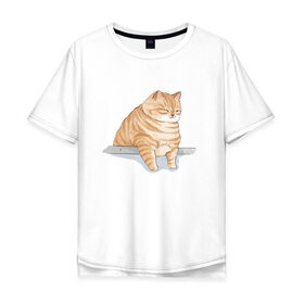 Мужская футболка хлопок Oversize с принтом Толстый Кот , 100% хлопок | свободный крой, круглый ворот, “спинка” длиннее передней части | Тематика изображения на принте: cat | cat meme | интернет | кот | кот кусь | кот мем | котейка | котенок | кошак | мем | мем с котом | мемы с котиками | приколы | удивленный кот мем