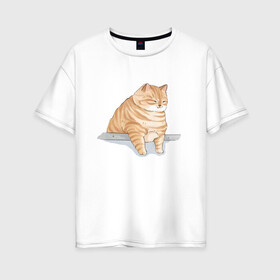 Женская футболка хлопок Oversize с принтом Толстый Кот , 100% хлопок | свободный крой, круглый ворот, спущенный рукав, длина до линии бедер
 | cat | cat meme | интернет | кот | кот кусь | кот мем | котейка | котенок | кошак | мем | мем с котом | мемы с котиками | приколы | удивленный кот мем