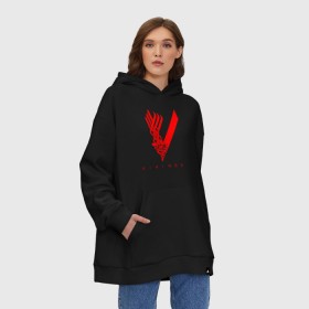 Худи SuperOversize хлопок с принтом VIKINGS. , 70% хлопок, 30% полиэстер, мягкий начес внутри | карман-кенгуру, эластичная резинка на манжетах и по нижней кромке, двухслойный капюшон
 | series | series vikings | vikings | викинги | сериал | сериал викинги