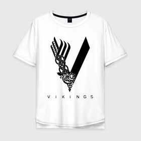 Мужская футболка хлопок Oversize с принтом VIKINGS. , 100% хлопок | свободный крой, круглый ворот, “спинка” длиннее передней части | series | series vikings | vikings | викинги | сериал | сериал викинги