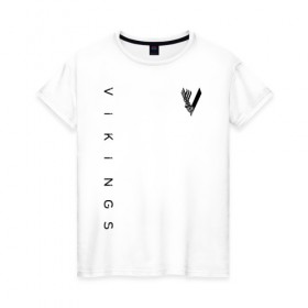 Женская футболка хлопок с принтом VIKINGS. , 100% хлопок | прямой крой, круглый вырез горловины, длина до линии бедер, слегка спущенное плечо | series | series vikings | vikings | викинги | сериал | сериал викинги
