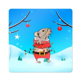 Магнит виниловый Квадрат с принтом Новогодняя мышка с гирляндой , полимерный материал с магнитным слоем | размер 9*9 см, закругленные углы | Тематика изображения на принте: 2020 | mouse | rat | годкрысы | годмыши | зима | зимняя | крыса | мороз | мышка | мышь | новогодняя | новый год | новый год 2020 | рождество | симолгода | снег | холод