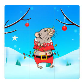 Магнитный плакат 3Х3 с принтом Новогодняя мышка с гирляндой , Полимерный материал с магнитным слоем | 9 деталей размером 9*9 см | Тематика изображения на принте: 2020 | mouse | rat | годкрысы | годмыши | зима | зимняя | крыса | мороз | мышка | мышь | новогодняя | новый год | новый год 2020 | рождество | симолгода | снег | холод