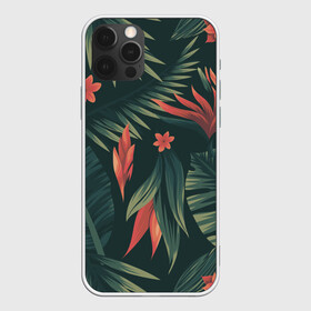Чехол для iPhone 12 Pro Max с принтом Тропический комуфляж , Силикон |  | Тематика изображения на принте: букет | бутон | джунгли | зелёный | красный | лепестки | лепесток | лес | листья | папоротник | синий | тропики | цветок