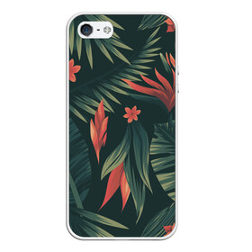 Чехол для iPhone 5/5S матовый с принтом Тропический комуфляж , Силикон | Область печати: задняя сторона чехла, без боковых панелей | букет | бутон | джунгли | зелёный | красный | лепестки | лепесток | лес | листья | папоротник | синий | тропики | цветок