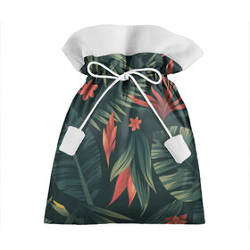 Подарочный 3D мешок с принтом Тропический комуфляж , 100% полиэстер | Размер: 29*39 см | букет | бутон | джунгли | зелёный | красный | лепестки | лепесток | лес | листья | папоротник | синий | тропики | цветок